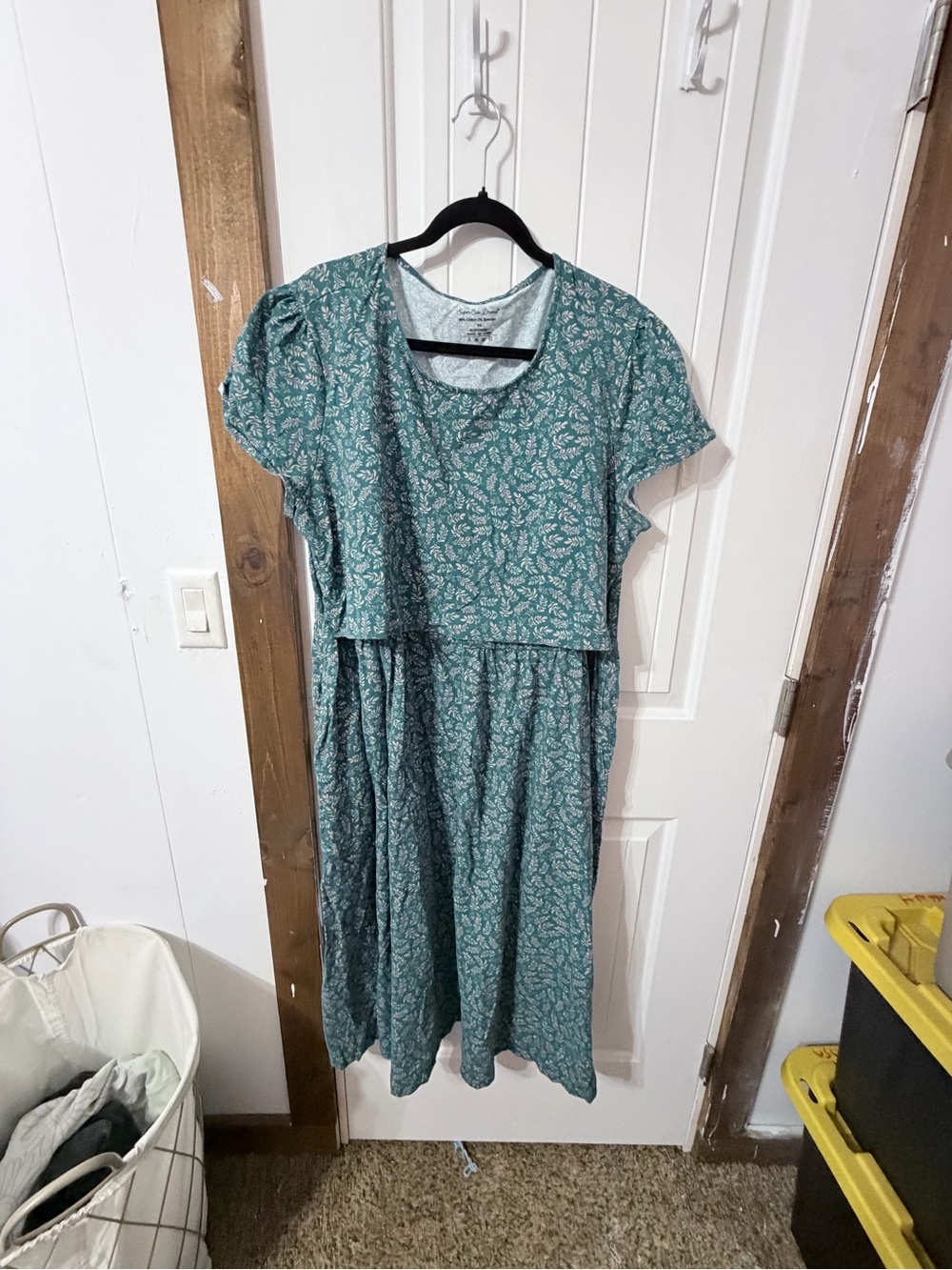 Women's Teal Floral Midi Dress with Short Sleeves